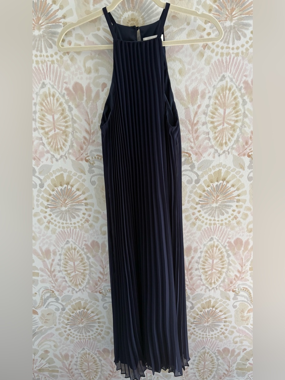 Likely Navy Blue Pleated Halter Midi Dress High Neck Cocktail Wedding Guest | 2